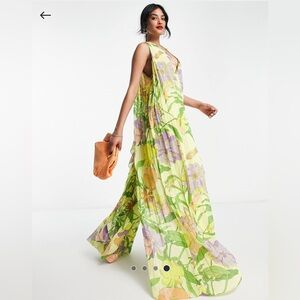 ASOS Deep V Pleated Floral jumpsuit